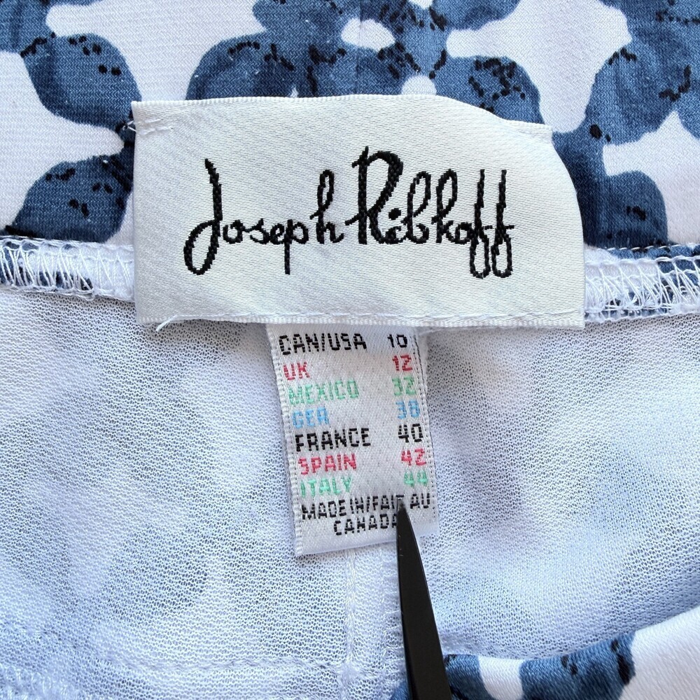 Joseph Ribkoff Trouser Ankle Straight Geometric Print Teacher White Blue Size 10 - Picture 3 of 9
